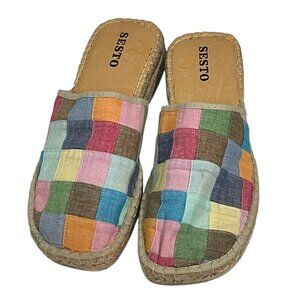 Sesto Meucci Womens Patchwork Slip On Espadrille Mule Sandals Sz 10